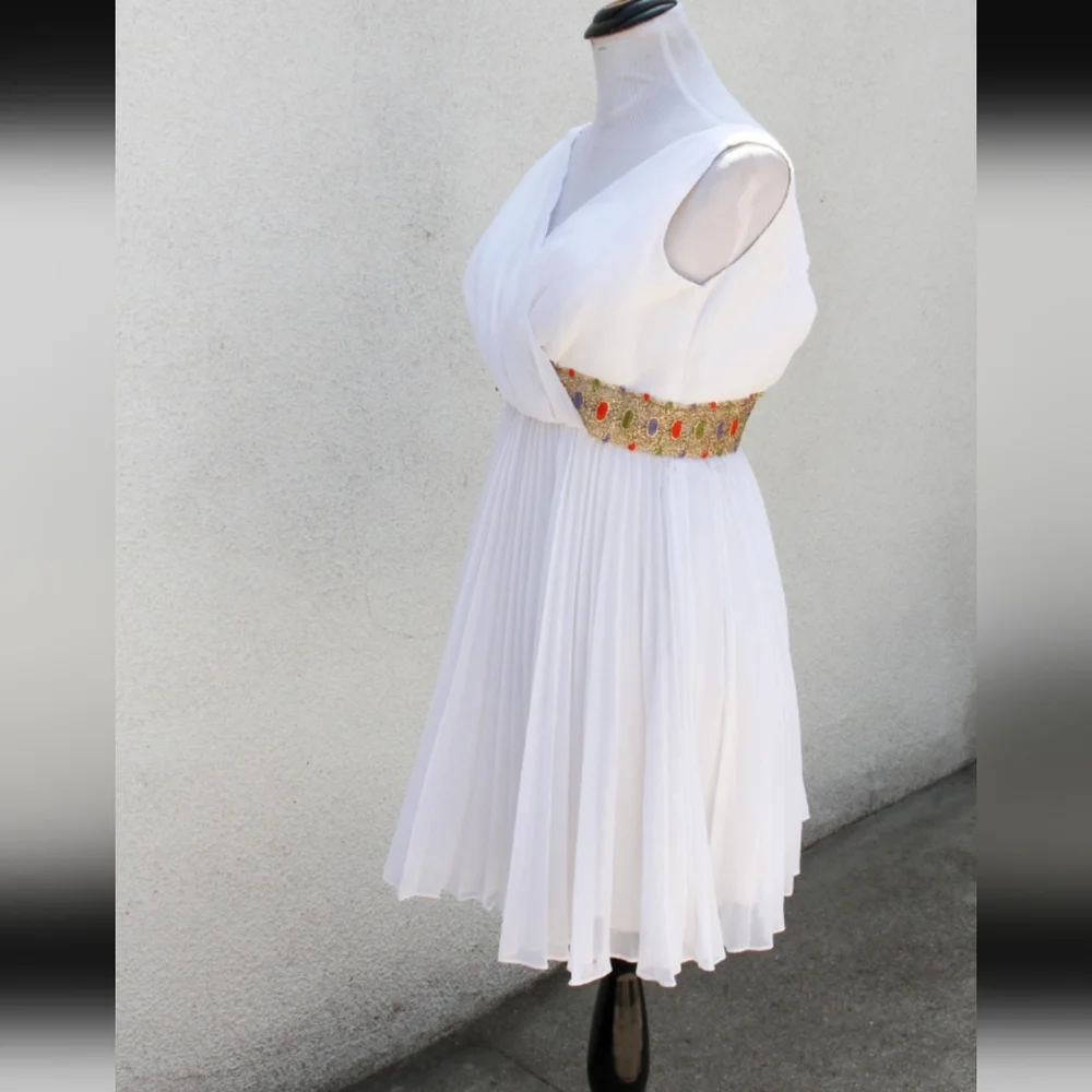 SOLD - Vintage 1960s Grecian Style White Chiffon Cocktail Dress - Picture 4 of 8